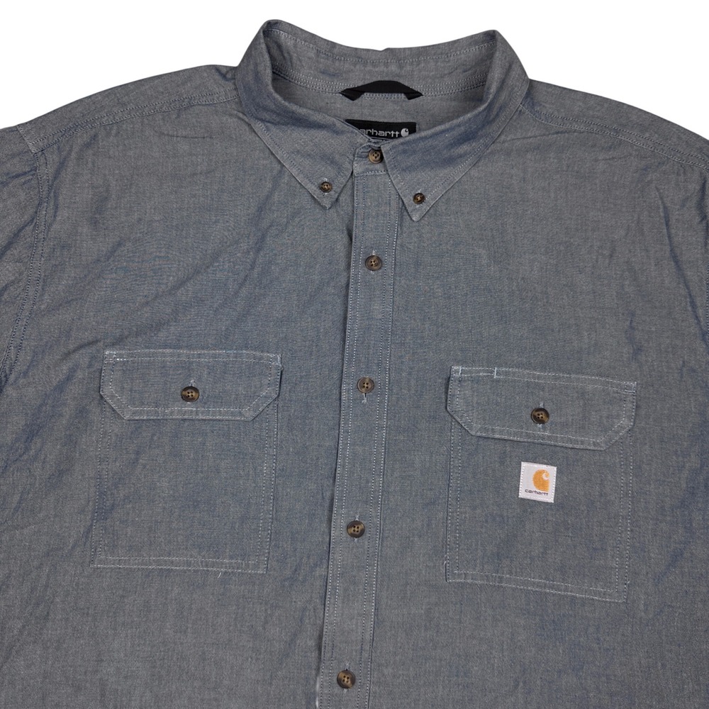 Carhartt Mens 4XL Loose Fit Short Sleeve Chambray Button Down Work Shirt Blue - Picture 1 of 7
